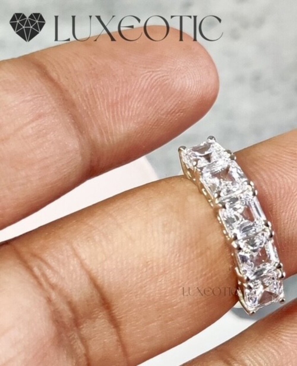 NWB 2.5 Ct White Asscher Cut 5-Stone Moissanite Band 925 Sterling Silver Sz 7 - Picture 3 of 10